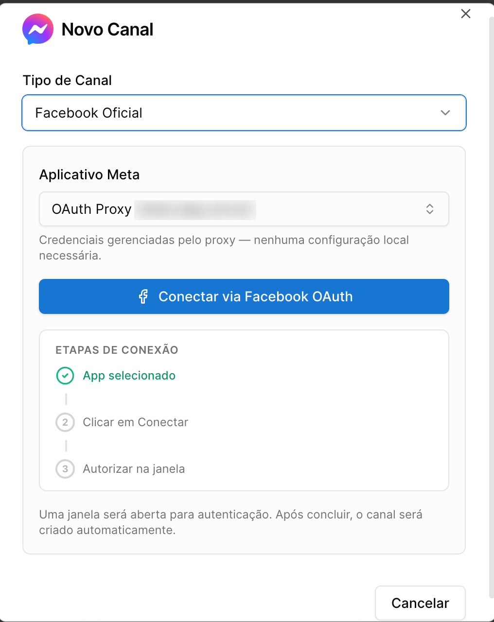 Conversa - conectar canal facebook messenger